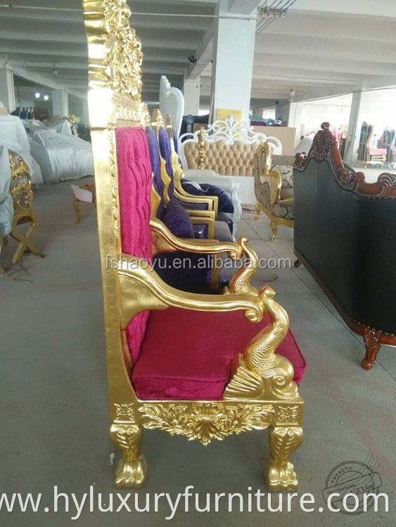 hotel furniture gold frame wood king queen throne chair red velvet king throne chairs